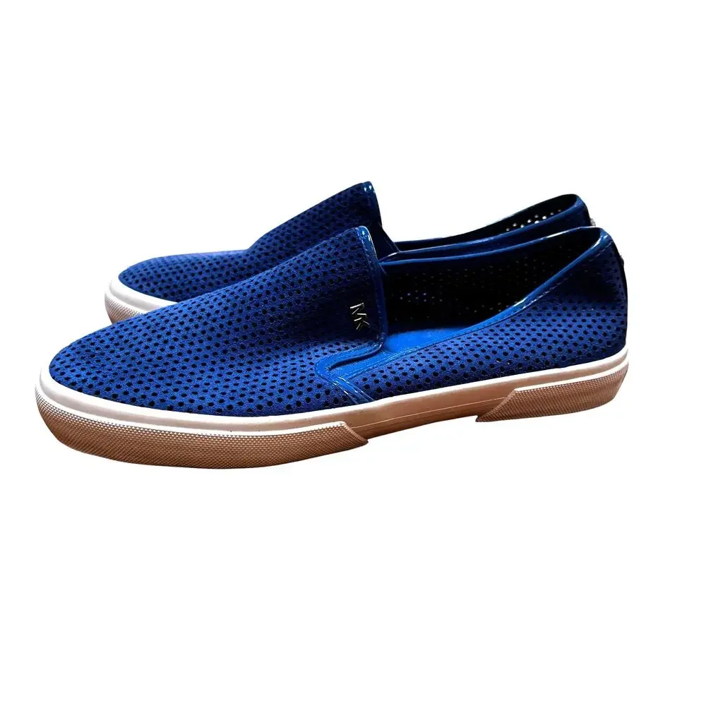 Michael Kors ladies US 7M slip on sneakers royal blue laser cut suede leather